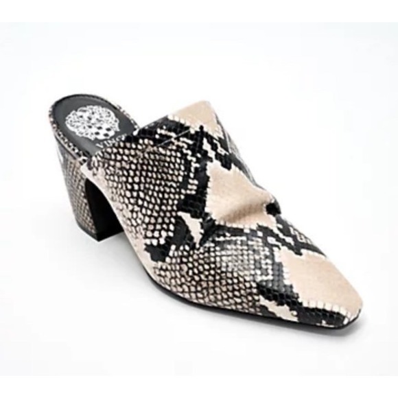 New Vince Camuto Carlie Leather Ruched Pointed Toe Block Heel Mule Ivory‎ Sz 10M - Picture 1 of 8